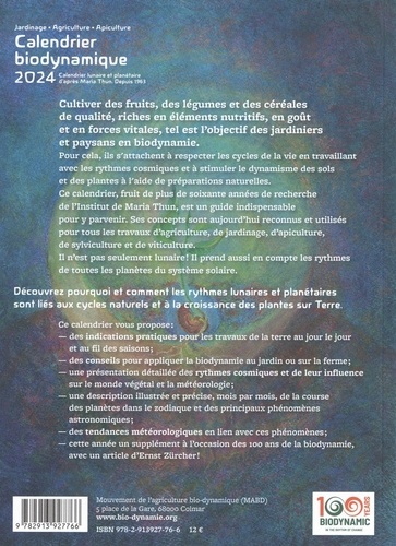 Calendrier biodynamique. Calendrier lunaire et planétaire d'après Maria Thun, Depuis 1963  Edition 2024