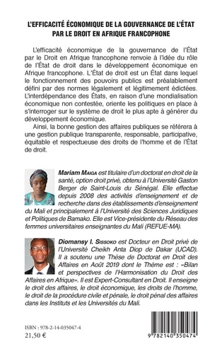 L'efficacité économique de la gouvernance de l'État par le droit en Afrique francophone