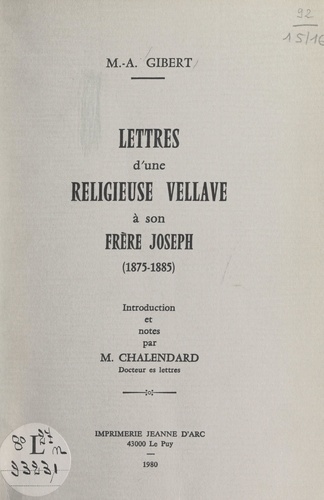 Lettres d'une religieuse vellave à son frère Joseph (1875-1885)