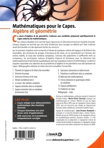 Mathématiques pour le Capes. Algèbre et géométrie