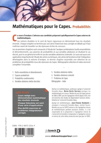 Mathématiques pour le Capes. Probabilités