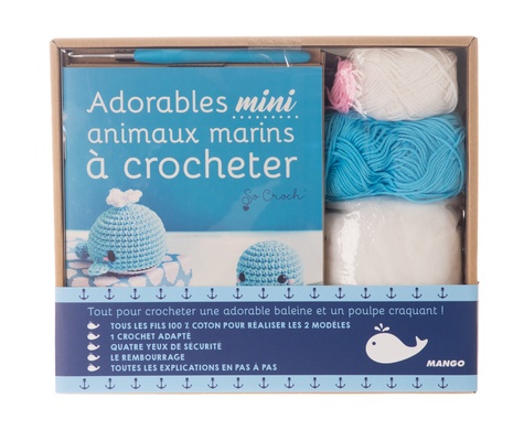 Coffret adorables mini animaux marins à crocheter. Avec 1 crochet, des pelotes, 4 yeux de sécurité, rembourrage