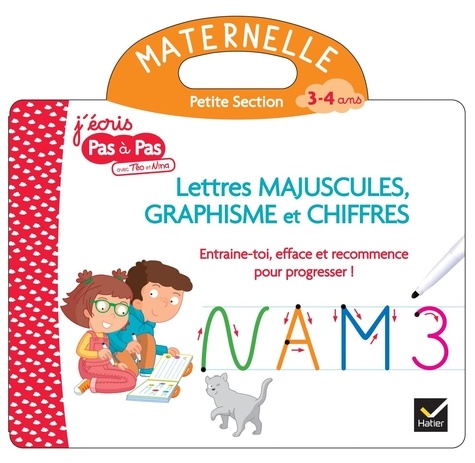 Lettres majuscules, graphisme et chiffres Maternelle Petite Section. Livre ardoise avec un feutre effaçable