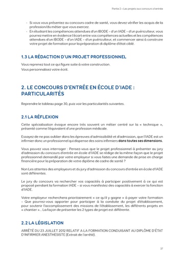 Les projets dans les concours d'entrée IBODE, cadre de santé, puéricultrice, IADE