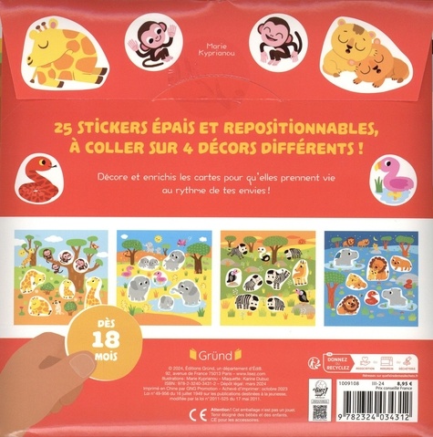 Stickers épais La savane. 25 stickers repositionnables, 4 décors