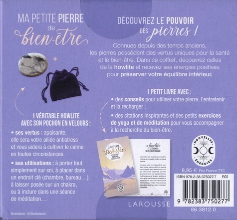 Coffret ma petite pierre de bien-être. Apaisement, équilibre, préservation. Avec 1 véritable howlite et sa pochette