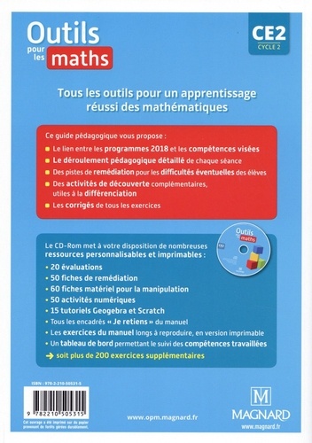 Outils pour les maths CE2 cycle 2. Guide pédagogique  Edition 2019 -  avec 1 Cédérom