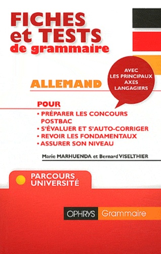 Marie Marhuenda et Bernard Viselthier - Fiches et tests de grammaire Allemand avec corrigés - Niveau B2/C1.