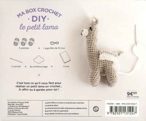 Ma box crochet DIY le petit lama. Avec 3 pelotes, 1 crochet, 1 paquet de rembourrage et 1 livre