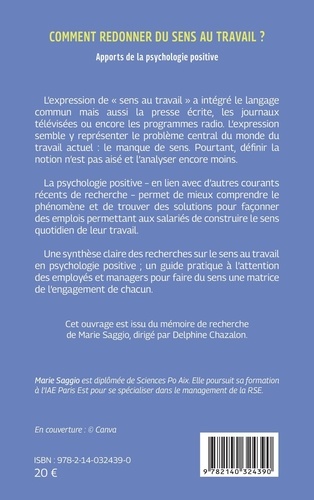 Comment redonner du sens au travail ?. Apports de la psychologie positive