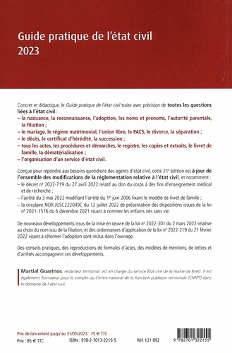 Guide pratique de l'état civil  Edition 2023