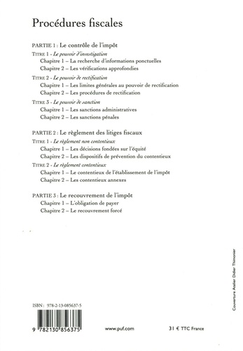 Procédures fiscales. Contrôle, contentieux et recouvrement de l'impôt