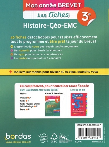 Les fiches Histoire - Géo - EMC 3e Mon année brevet  Edition 2021