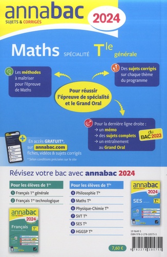 Maths Spécialité Tle générale. Sujets & corrigés  Edition 2024