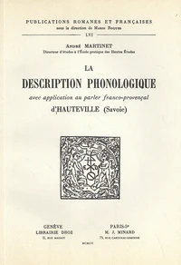 La description phonologique, avec application au parler franco-provençal d'Hauteville (Savoie)