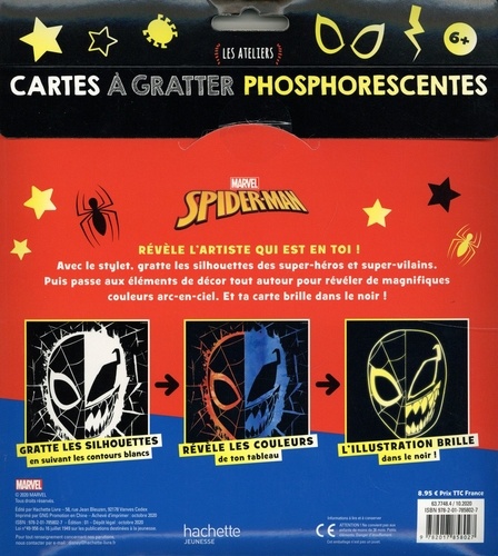 Cartes à gratter phosphorescentes Spider-Man. Les Ateliers. Avec 7 cartes, 7 coloriages et 1 stylet