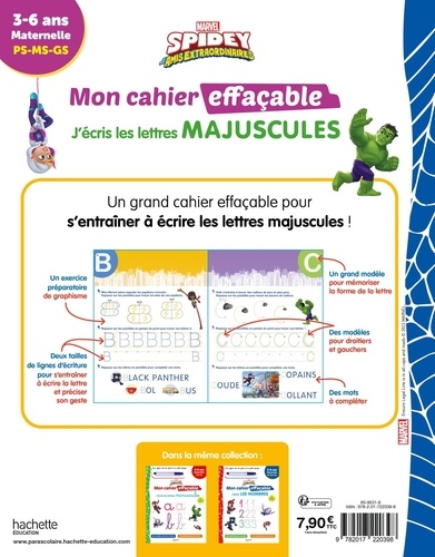 J'écris les lettres majuscules Spidey et ses amis extraordinaires. Maternelle PS-MS-GS - Avec 1 feutre effaçable