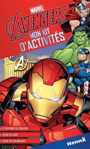  Marvel - Mon kit d'activités Marvel Avengers - 12 crayons de couleurs, 1 bloc de jeux, 1 bloc de coloriage.