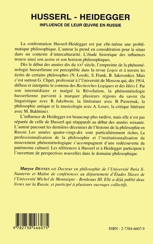 Husserl-Heidegger. Influence De Leur Oeuvre En Russie