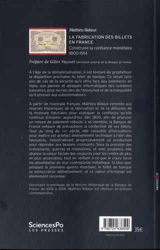 La fabrication des billets en France. Construire la confiance monétaire 1800-1914