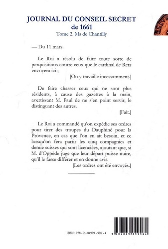 Journal du Conseil secret de 1661. Tome 2