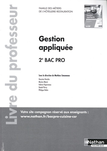 Mathieu Simonneau - Gestion appliquée 2de Bac Pro famille des métiers de l'hôtellerie-restauration - Livre du professeur.