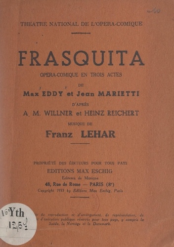 Frasquita. Opéra-comique en trois actes