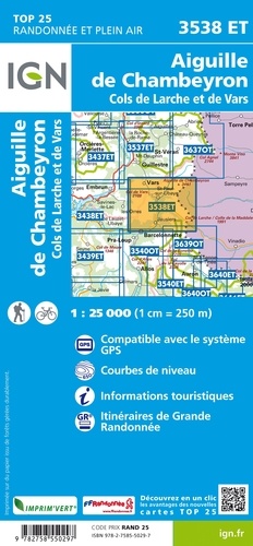 Aiguille de Chambeyron, Cols de Larche et de Vars. 1/25 000