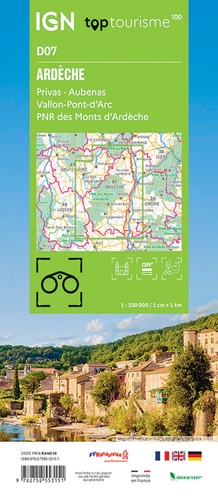 Ardèche. Privas, Aubenas, Vallon-Pont-d'Arc, PNR des Monts d'Ardèche1/100 000