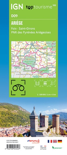 Ariège. Foix, Saint-Girons, PNR des Pyrénées Ariégeoises. 1/100 000