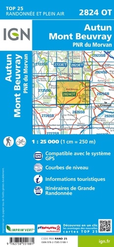 Autun, Mont-Beuvray. PNR du Morvan. 1/25 000