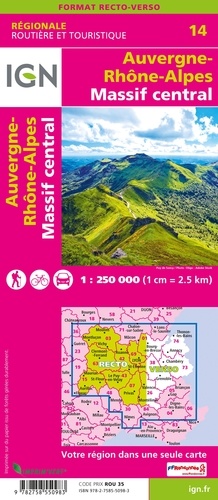 Auvergne-Rhône-Alpes, Massif-Central. 1/250 000