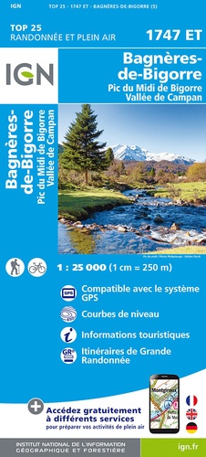 Bagnères-de-Bigorre, Pic du Midi de Bigorre, Vallée de Campan. 1/25 000