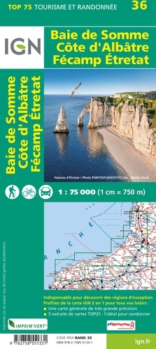 Baie de Somme, Côte d'Albâtre, Fécamp Etretat. 1/75 000