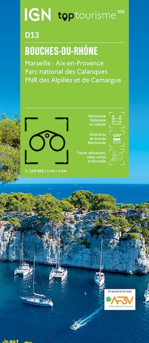 Bouches-du-Rhône. Marseille, Aix-en-Provence, Parc national des Calanques, PNR des Alpilles et de Camargue. 1/100 000