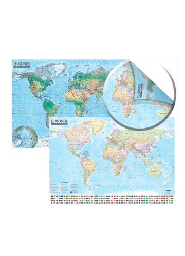 Carte du monde : politique et physique. Carte murale 1/21 500 000, double face, laminée sans barres 138 x 98 cm