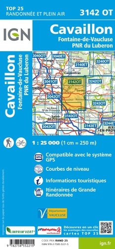 Cavaillon, Fontaine-de-Vaucluse, PNR du Luberon. 1/25 000