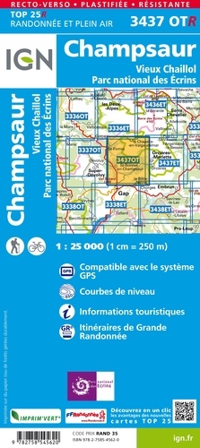Champsaur, Vieux Chaillol, Parc national des Ecrins. 1/25 000, plastifiée-résistante