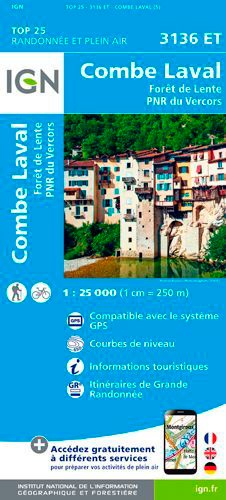 Combe-Laval, Fôret de Lente, PNR du Vercors. 1/25 000