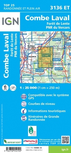 Combe Laval. Forêt de Lente, PNR du Vercors. 1/25 000