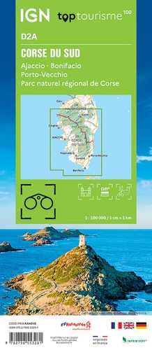 Corse-du-sud. Ajaccio, Bonifacio, Porto-Vecchio, Parc naturel régional de Corse. 1/100 000