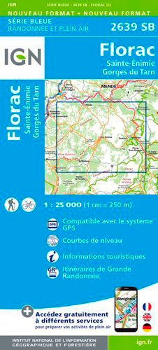 Florac, Sainte-Enimie, Gorges du Tarn. 1/25 000