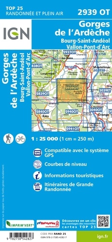 Gorges de l'Ardèche, Bourg-Saint-Andéol, Vallon-Pont-d'Arc. 1/25 000