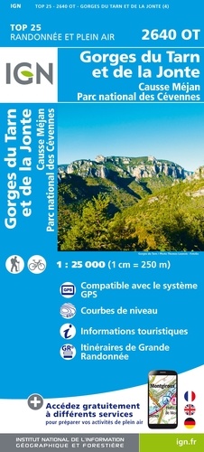 Gorges du Tarn et de la Jonte, Causse Méjan, PN des Cévennes. 1/25 000