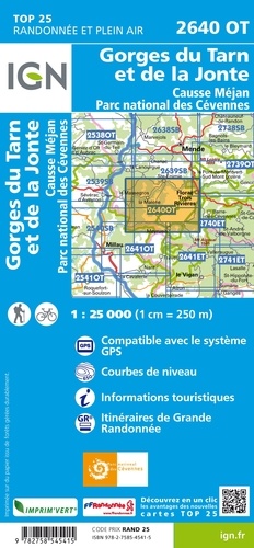 Gorges du Tarn et de la Jonte, Causse Méjan, PN des Cévennes. 1/25 000