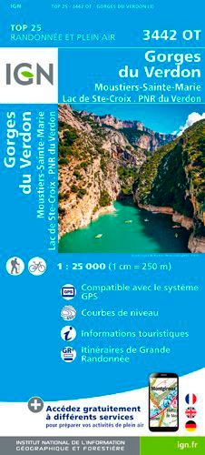  IGN - Gorges du Verdon, Moustiers-Sainte Marie, Lac de Ste-Croix, PNR du Verdon - 1/25 000.