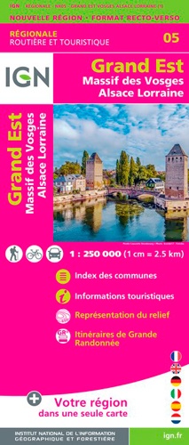  IGN - Grand Est, Massif des Vosges Alsace Lorraine - 1/250 000.