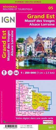 Grand Est, Massif des Vosges, Alsace Lorraine. 1/250 000