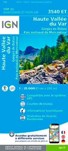 Haute Vallée du Var, Gorges de Daluis, Parc national du Mercantour. 1/25 000