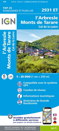 L'Arbresle, Monts de Tarare, Col de la Luère. 1/25 000